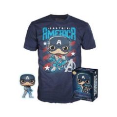 Picture of Funko Pocket Pop! & Tee (Child): Marvel - Captain America (Special Edition) Bobble-Head Vinyl Figure (4cm) & T-Shirt (M)