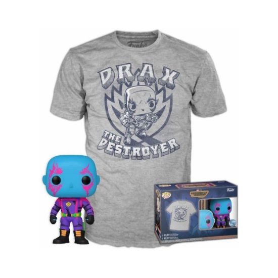 Picture of Funko Pop! & Tee (Adult): Marvel Guardians of the Galaxy Volume 3 - Drax (Blacklight) (Special Edition) Vinyl Figure and T-Shirt (XL)