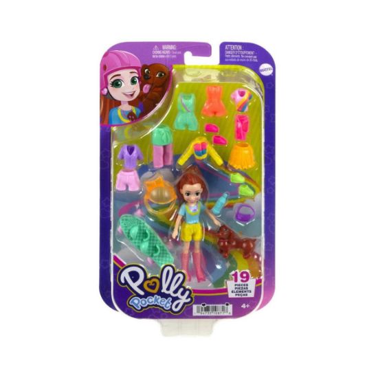 Picture of Mattel Polly Pocket: Medium Pack - Sports-Skate Pack Doll with Pet (HKV90)