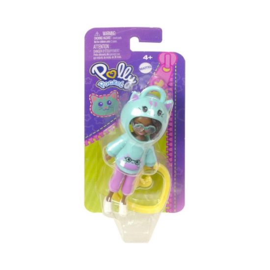 Picture of Mattel Polly Pocket: Hoodie Buddy - Cat Dark Skin Doll (HKV99)