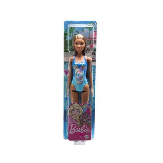 Picture of Mattel Barbie Doll Beach - Dark Skin Doll with Flowers Blue Swimsuit (HDC51)