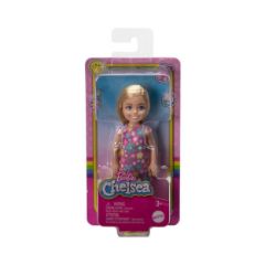 Picture of Mattel Barbie Club Chelsea Mini Girl Doll - Small Doll with Long Blonde Hair Wearing Removable Purple Flowered Dress & Yellow Shoes (HKD89)