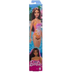 Picture of Mattel Barbie: Beach - Light Brown Hair Doll Wearing Tropical Pink and Orange Swimsuit (HPV21)