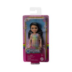 Picture of Mattel Barbie Club Chelsea Mini Girl Doll - Small Doll with Black Hair in Pigtails Wearing Removable Plaid Dress Pink Shoes (HKD91)