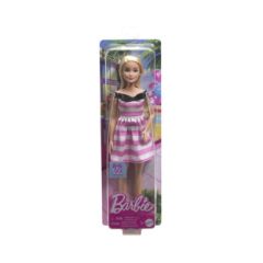 Picture of Mattel Barbie® 65th Anniversary - Blonde Doll with Pink Striped Dress (HTH66)