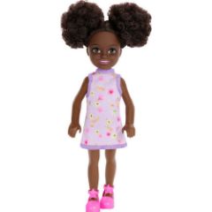 Picture of Mattel Barbie: Chelsea with Purple Floral Dress, Space Buns & Brown Eyes (Dark Skin) Doll (HXM96)