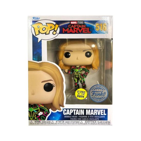 Picture of Funko Pop! Marvel: Captain Marvel - Captain Marvel (Neon Suit) (Glows in the Dark) (Special Edition) #516 Bobble-Head Vinyl Figure