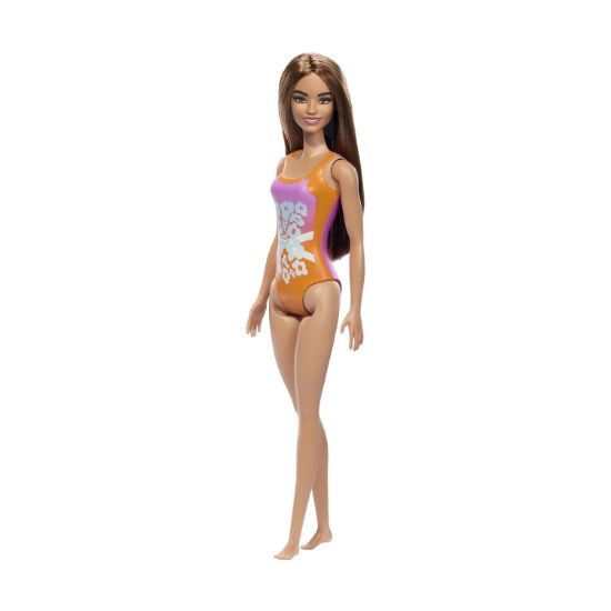 Picture of Mattel Barbie: Beach - Light Brown Hair Doll Wearing Tropical Pink and Orange Swimsuit (HXX50)