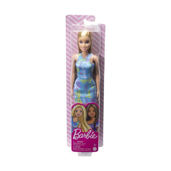 Picture of Mattel Barbie Purple Dress with Flowers - Blonde Doll with Blue Dress (HGM59)