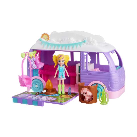 Picture of Mattel Polly Pocket: Tiny Worlds Big Surprises! - Glamping Camper Van Vehicle Playset (JCC32)