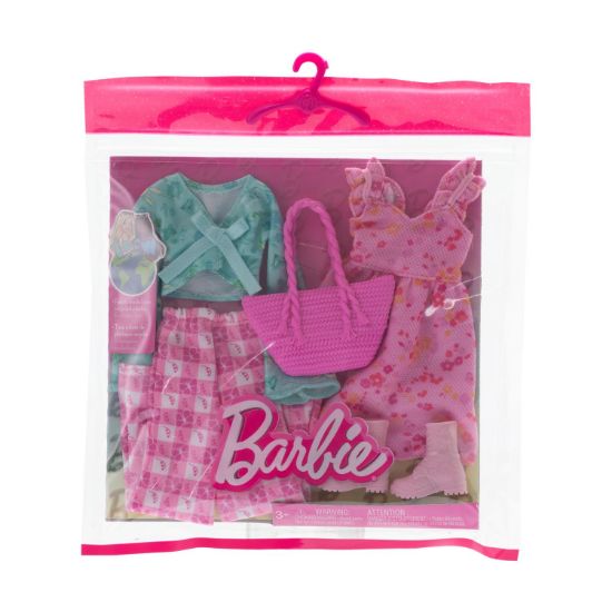Picture of Μattel Barbie: Fashions 2-Pack Clothing Set - Floral Jacket, Butterfly Pant, Pink Floral Dress & Accessories (HRH43)