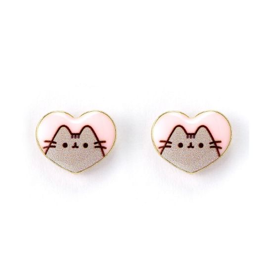 Picture of Carat Shop Pusheen - the Cat Pink Enamel and Gold Heart Stud Earrings (PTCE0104)