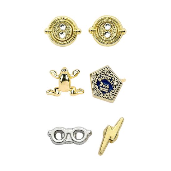 Picture of Carat Shop Harry Potter - Stud Earring Set Time Turner, Chocolate Frog, Glasses & Lightning Bolt (WE0106)