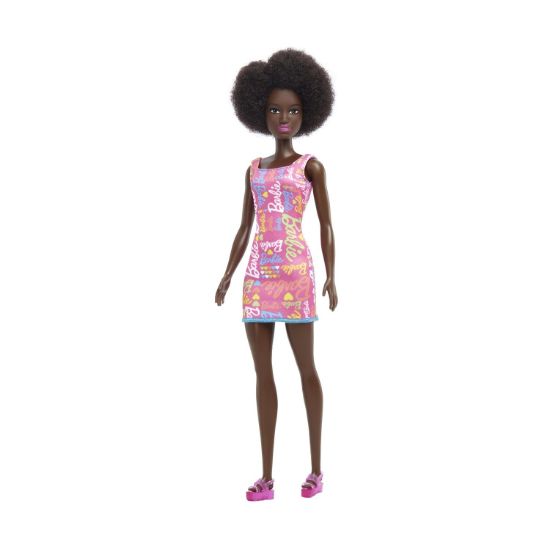 Picture of Mattel Barbie Purple Dress with Flowers - Dark Skin Doll with Pink Dress (HGM58)