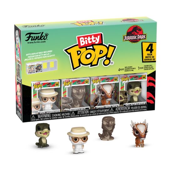 Picture of Funko Bitty Pop! 4-Pack: Jurassic Park - John Hammond, Tyrannosaurus, Fossil, Stygimoloch, Velociraptor Vinyl Figures