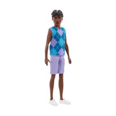 Picture of Mattel Barbie: Style - Ken Fashionistas Doll with Dark Skin, Lavendar Shorts with Turquoise & Lavender Argyle Shirt #253 (JJN67)