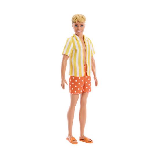 Picture of Mattel Barbie: Style - Ken Fashionistas Doll with Blond Hair, Yellow Polka-Dot Board Shorts with Yellow & White Striped Shirt #252 (JJN66)