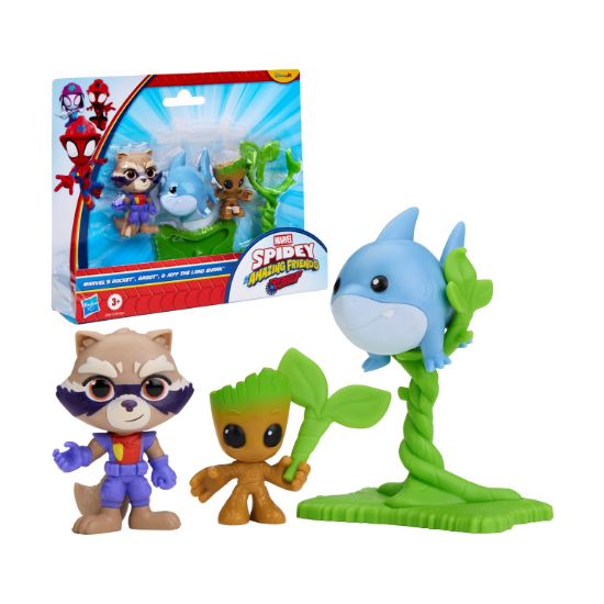 Picture of Hasbro Disney Jr.: Marvel Spidey and His Amazing Friends Rescue Webs - Groot, Rocket & Jeff the Land Shark Figures (G3045)